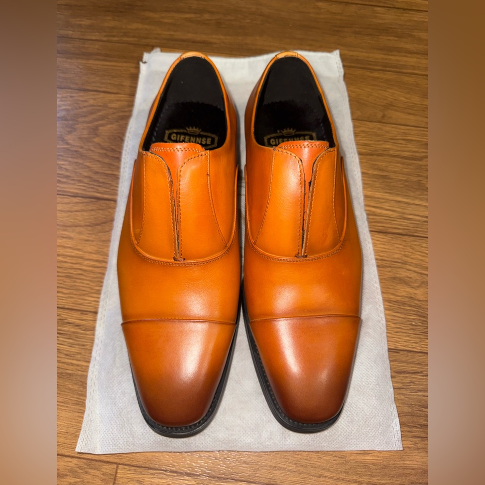 Gifennse Handmade Leather dress shoe's slip on loafers brown Men's size 7.5/39 - Picture 2 of 15